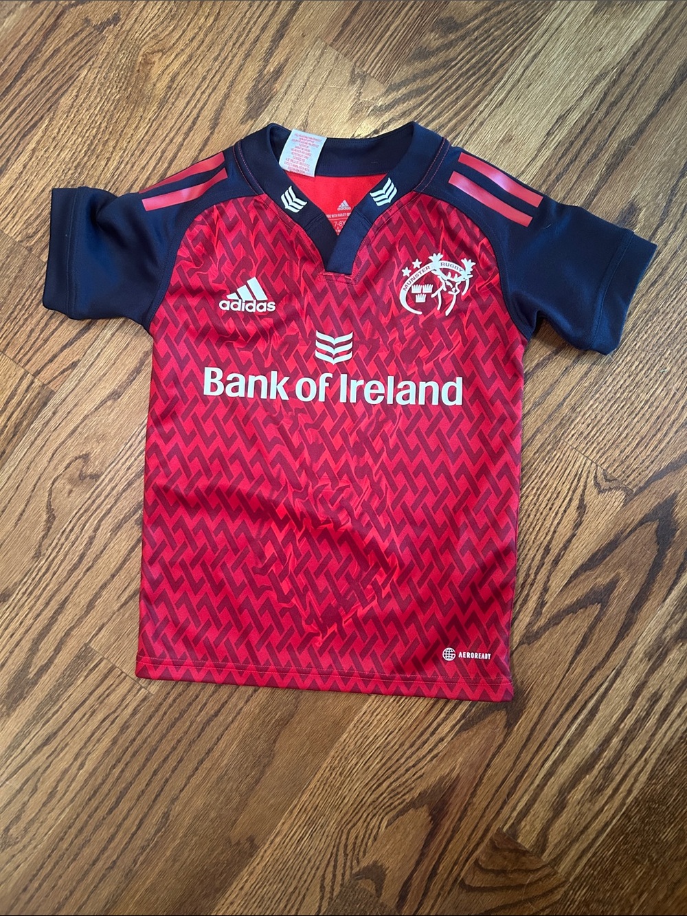 adidas Munster Rugby Kids Red & Navy Bank of Ireland Rugby Top- 7/8